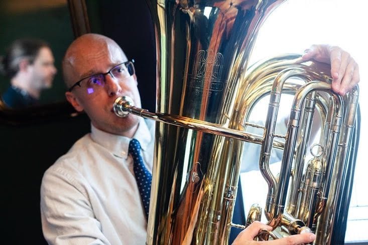 Tuba player performing live at WhiskyWoods